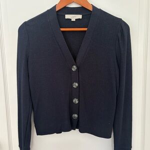 LOFT Navy Ribbed Cardigan